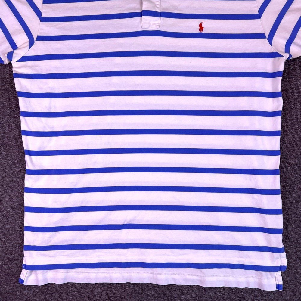 VTG Polo Ralph Lauren Shirt Men XL Striped Short Sleeve Red Pony Logo White Blue - Picture 10 of 16